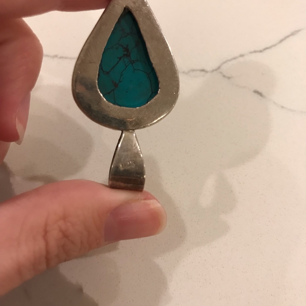 Sterling silver and turquoise teardrop pendant - Picture 6 of 6